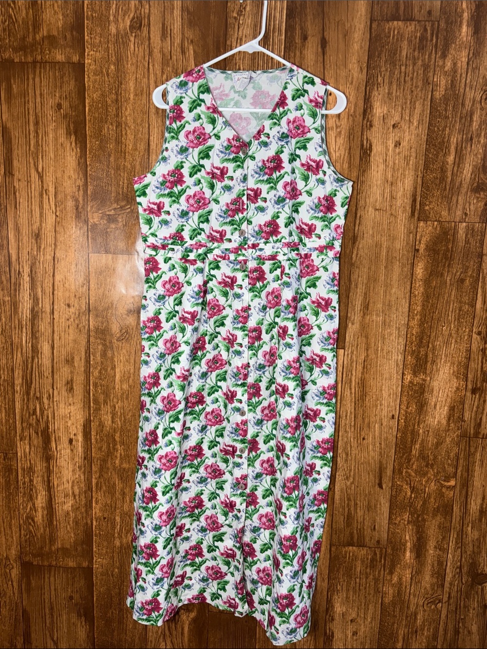 April Cornell White Maxi Dress with Pink Floral Print
